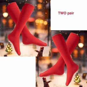 2 Pr Wool Blend Red Heavywt Knee Socks Lg